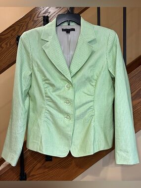 Lafayette 148 New York Mint Green Striped Tailored Blazer